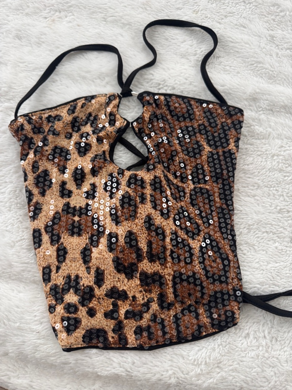 Amazon Leopard Sequin Crop Top in Brown and Black